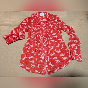 Anthropologie Maeve Red Leopard Long-Sleeve Button Blouse. Size 0